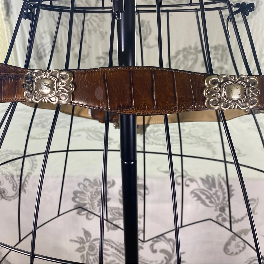 VTG FOSSIL LEATHER CROCO-EMBOSSED‎ WESTERN BELT, ORNATE CONCHOS & BUCKLE, M/L